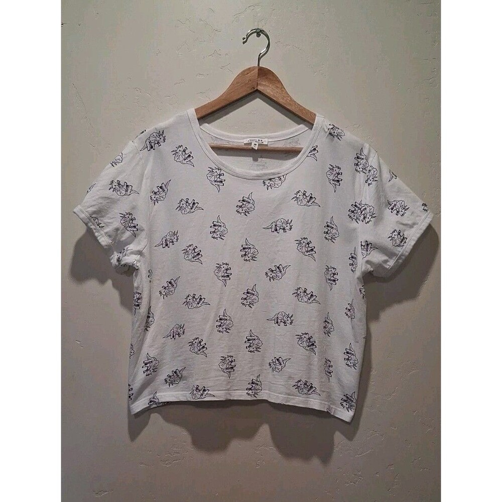 Messy Bun Just Chillin Sz XL Tee White Purple Dinosaur Novelty Print Crop Animal